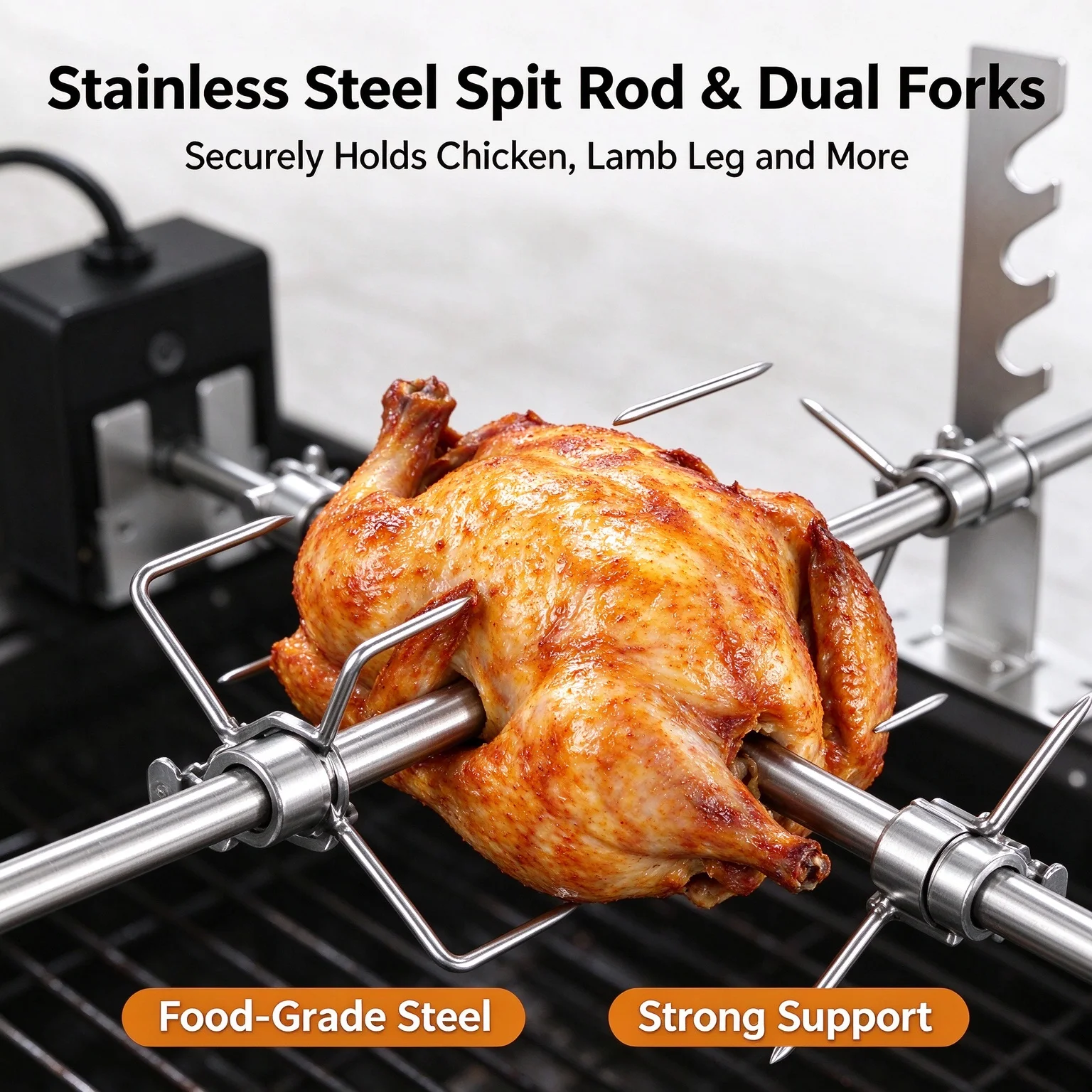 Electric Rotating BBQ Fork, Stainless Steel Roast Meat & Roast Leg of Lamb Support, Roast Chicken Barbecue Tool Set