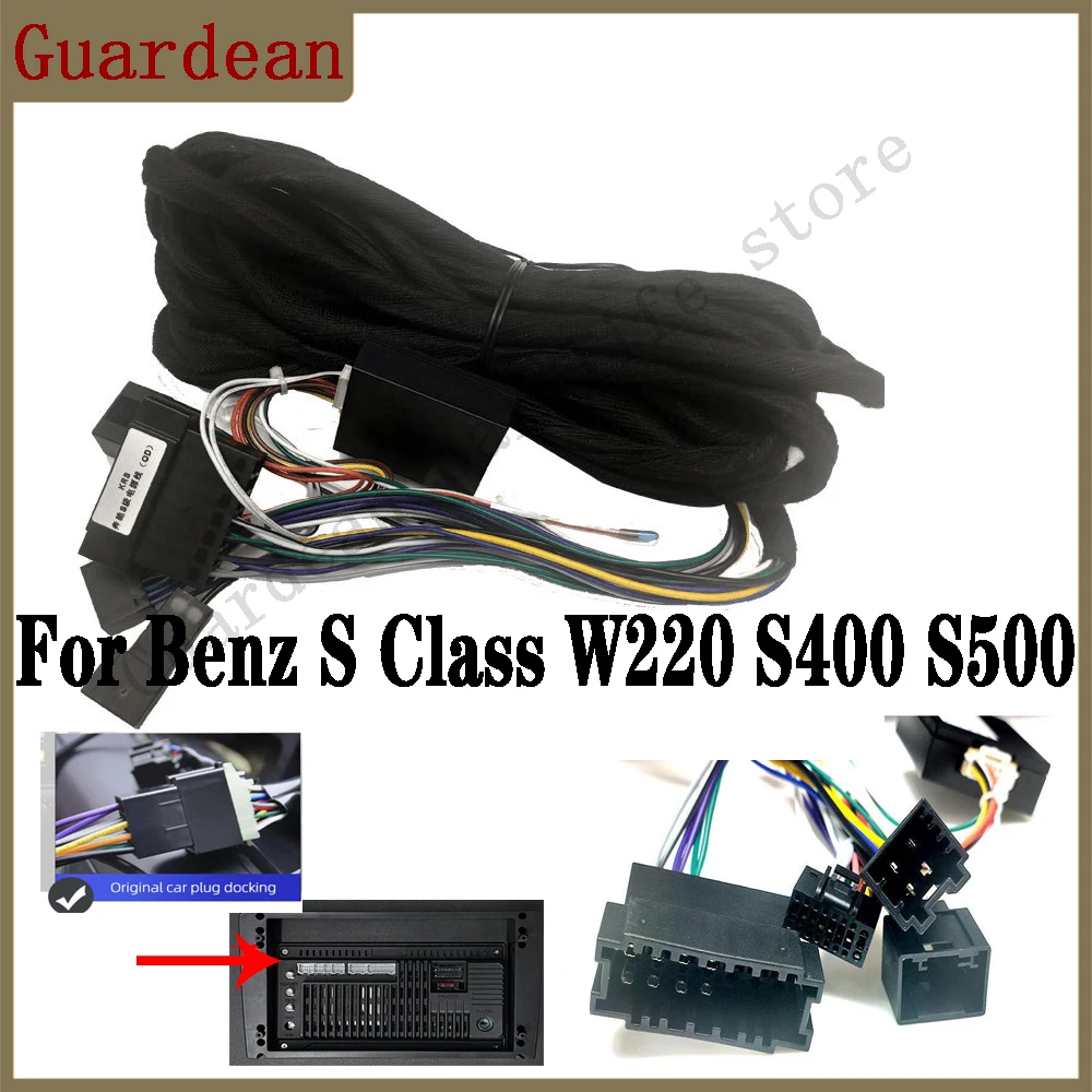 Car Radio Stereo 16pin Wiring Harness Adapter Canbus Box Decoder For Benz S Class W220 S400 S500 Android audio play Power Cable