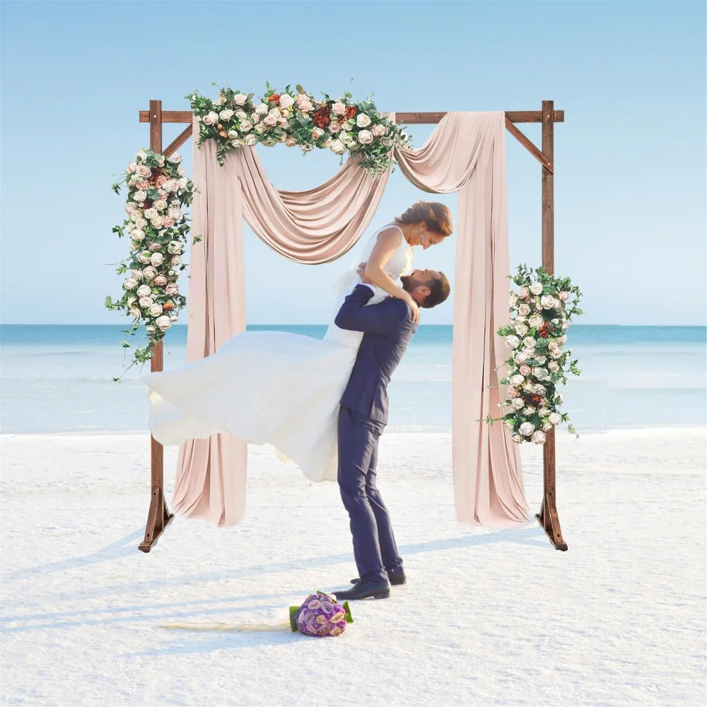 7.2 FT Square Wedding Arch Wooden Arbor Backdrop Stand w/ Triangular-Shaped Base