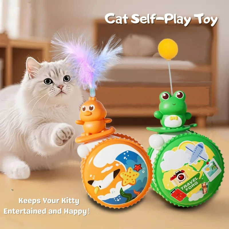 Interaktives Katzenspielzeug mit Ball, Federn und weichem Plüsch – 360° °   Rotierendes, automatisch hüpfendes Kätzchen-Spielspielzeug zum Beißen der Zähne