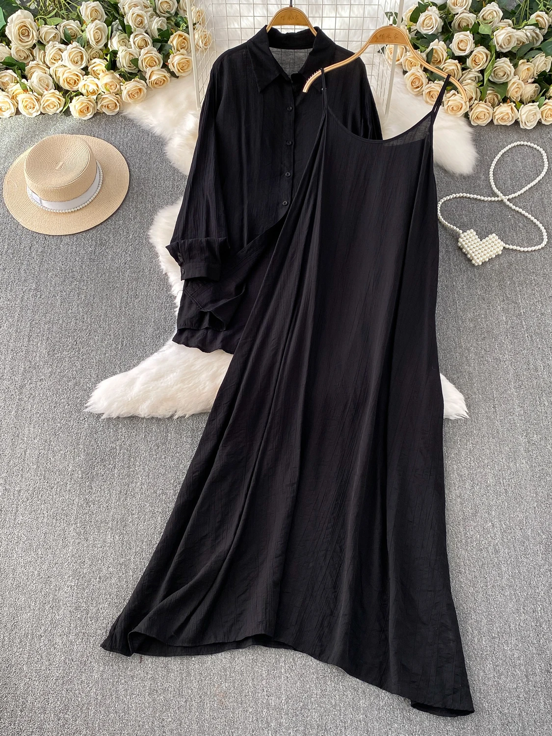 

Корейский комплект свободного кроя больших размеров Long Sve irt And Dr Set Conceal Meat Casual Ne Dr для женщин больших размеров