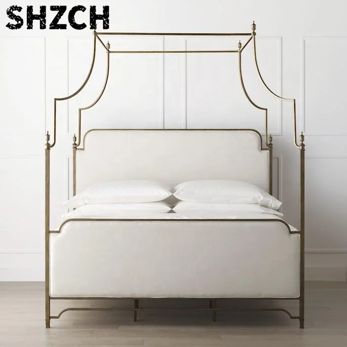 Custom High Quality Luxury Vintage Indoor Furniture Metal Frame Bedroom Canopy Bed