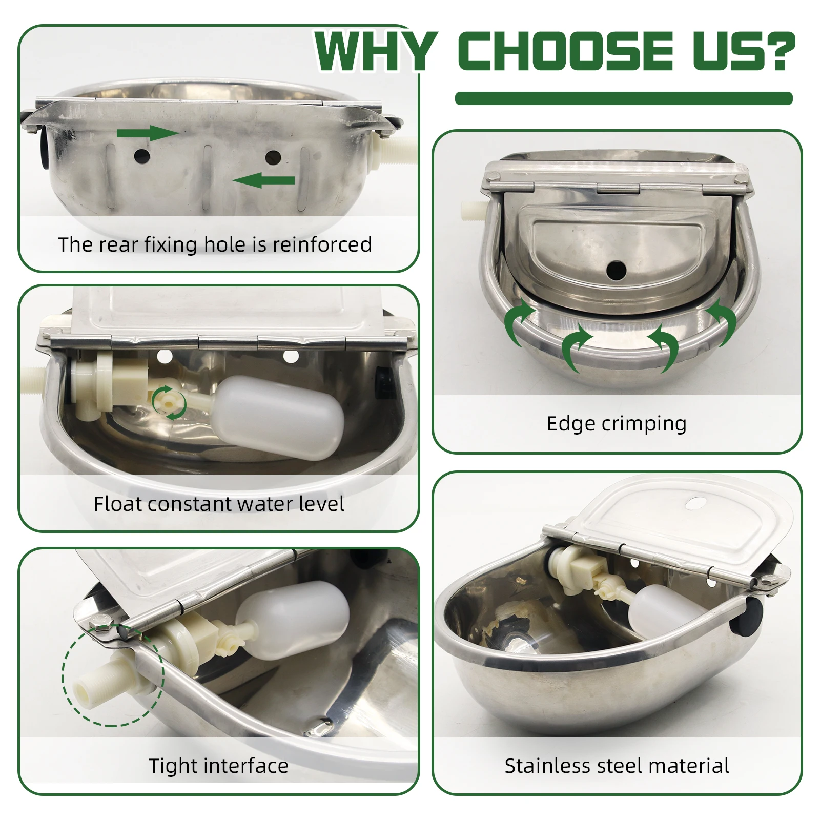 الفولاذ المقاوم للصدأ دون ثقب الصرف التلقائي تعويم شارب الزراعة حوض الحصان البقرة وعاء الماء لوازم الأغنام الكلب الماعز الماشية
