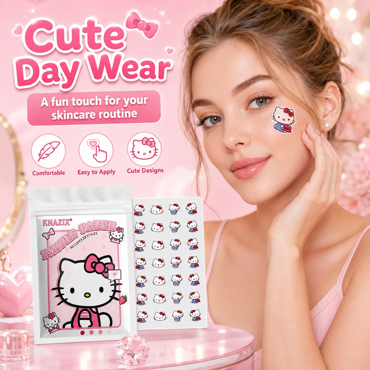 30pcs/150pcsHello Kitty Hydrocolloid Pimple Patches, Cute Cartoon Acne Cover Stickers, Breathable Waterproof Face Care Patches - view 3