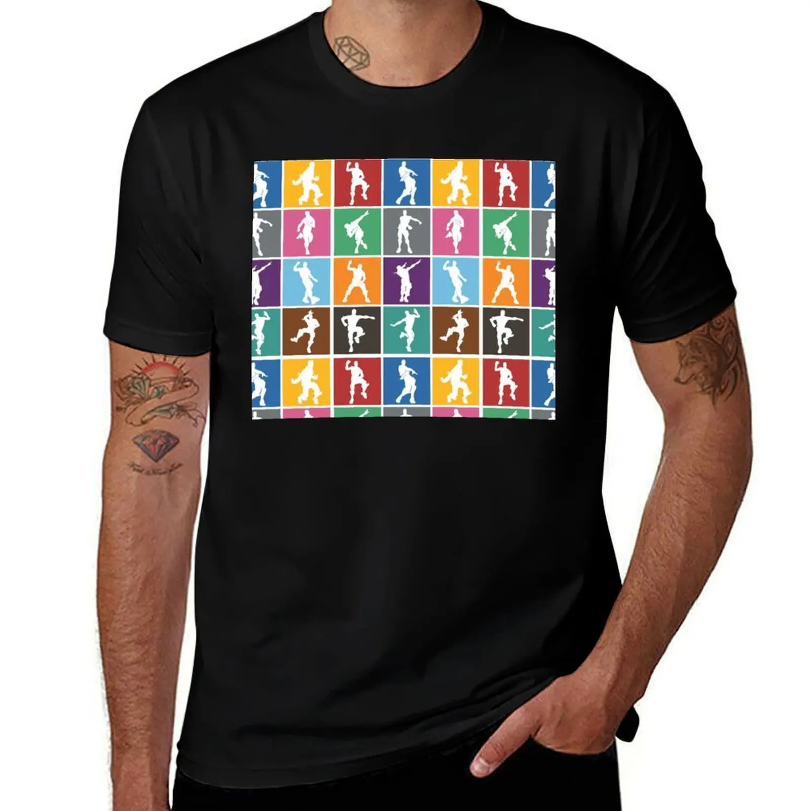 Battle Royale Victory Dance Rainbow lattice Funny T-Shirt Large Size Basic Casual T-Shirt