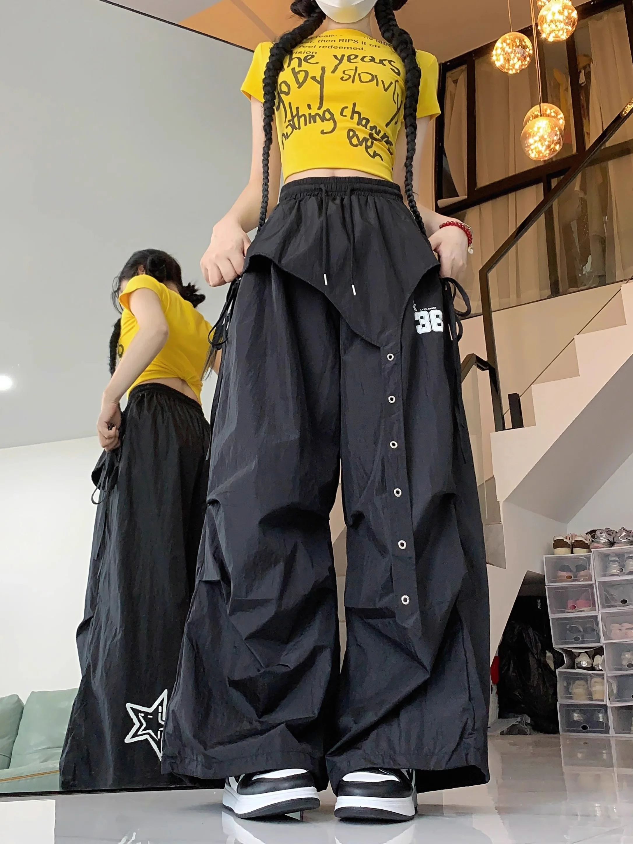 

plus Size Street Dance Workwear Pants Women Summer Hip Hop Jazz Dance Wide Leg Sports Casual Pants High Waist Elastic Waist