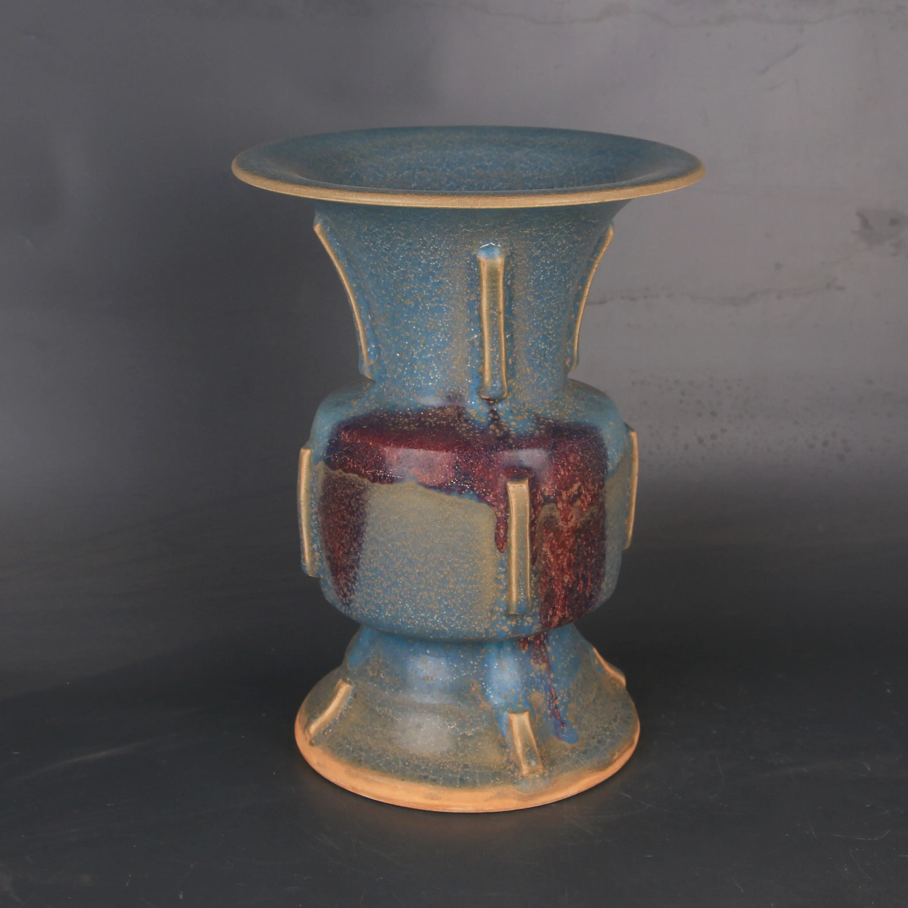 Antique Song Jun Kiln Blue Glaze Splash Large Huagu Vase Five Famous Kilns Style Home Decor Collectible