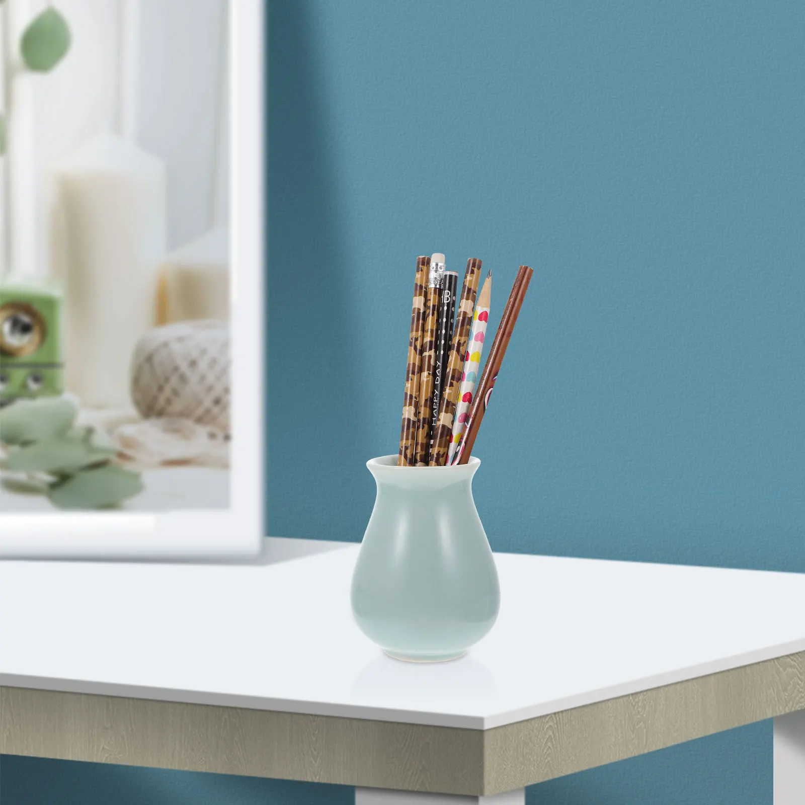 

1Pcs Ceramic Pen Holder Round Desktop Storage Container Multifunctional Pencil Makeup Organizer Office Study