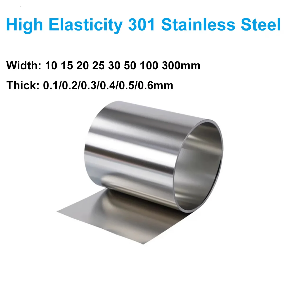 1Meter High Elasticity 301 Stainless Steel Foil Strip Roll Width 10 15 20 25 30 50 100 300mm Thick 0.1/0.2/0.3/0.4/0.5/0.6mm