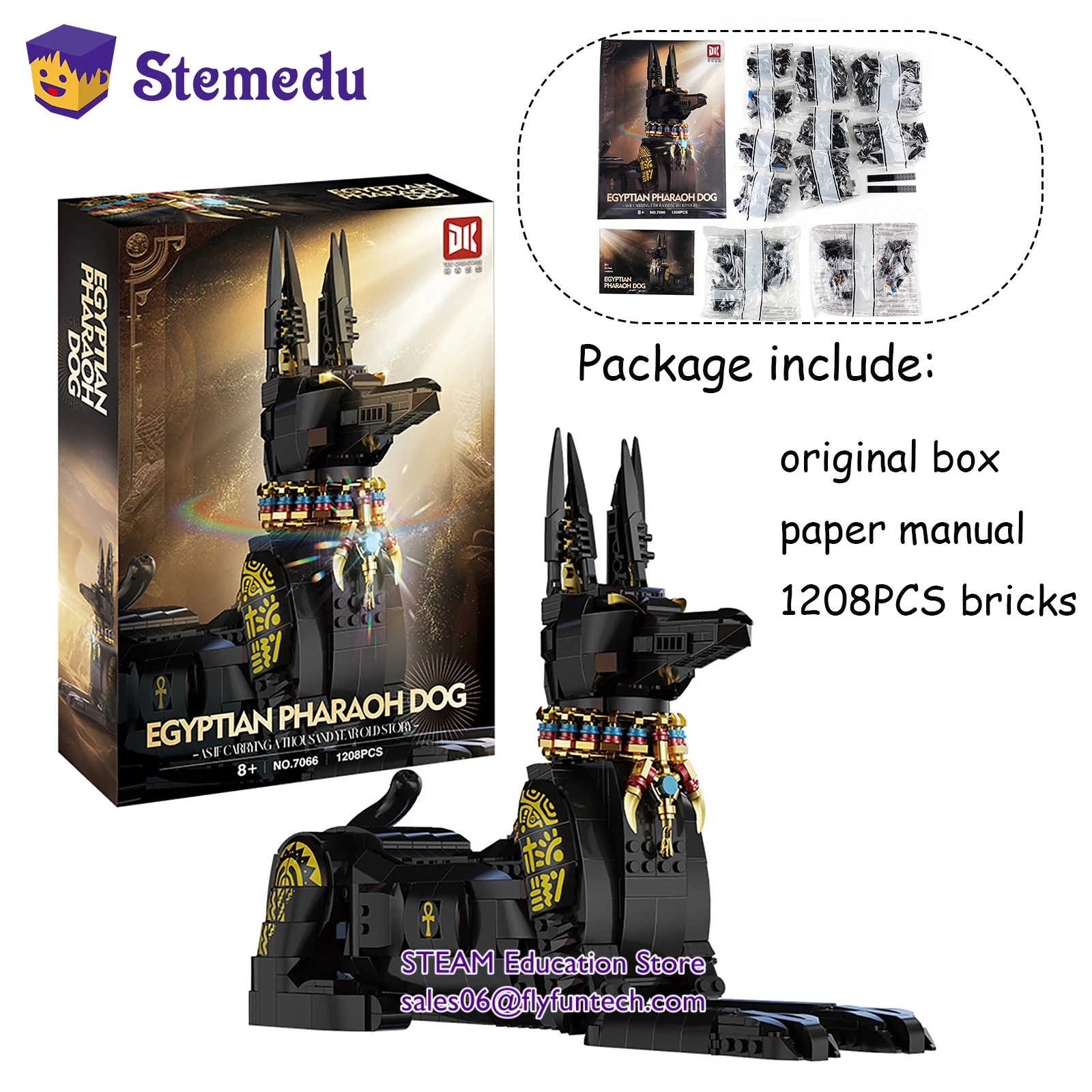 

1208PCS MOC Egyptian Pharaoh Dog Building Blocks Collectible Simulated Animal Model Assemble Bricks Toys Kids Creative Gifts