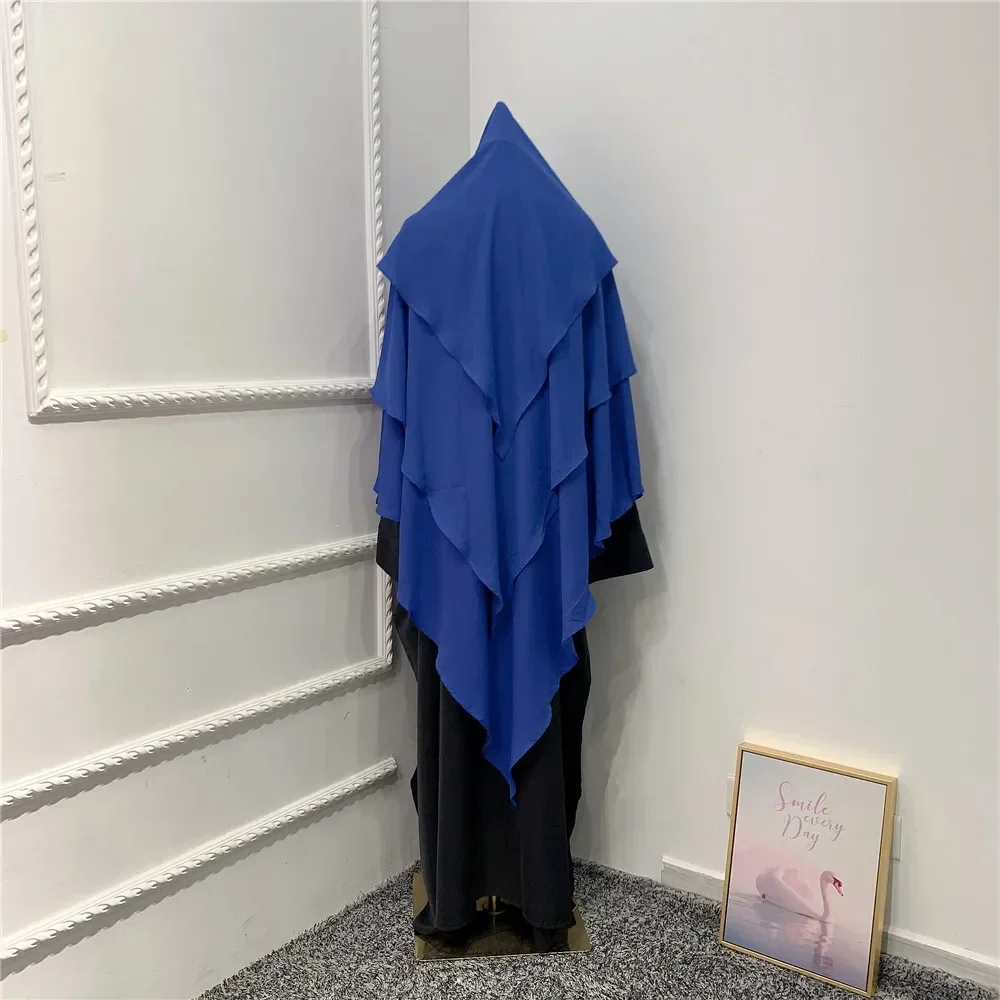 

Long Khimar 3 Layer Chiffon Eid Ramadan Overhead Hijab Muslim Modest Prayer Headscarf Islamic Clothing Women Burqa Nikab Scarf