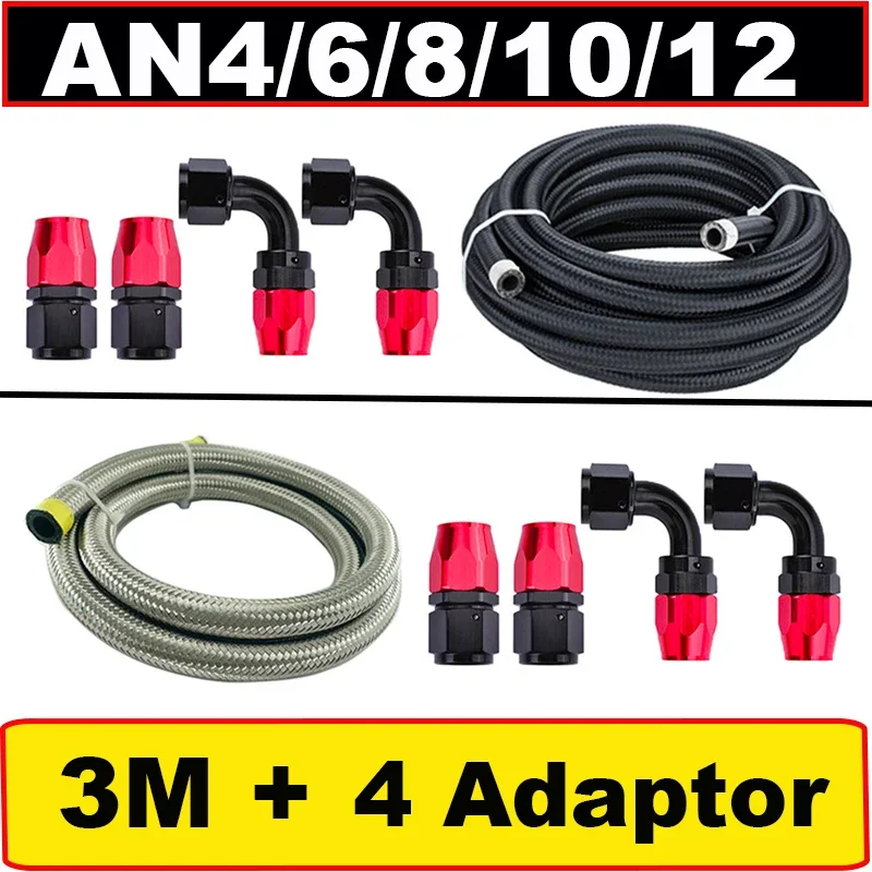 

3M AN4 AN6 AN8 AN10 AN12 Fuel Hose Oil Line Pipe Tube Stainless Steel Braided CPE + 0 90 Degree Swivel Hose End Fitting Adapters