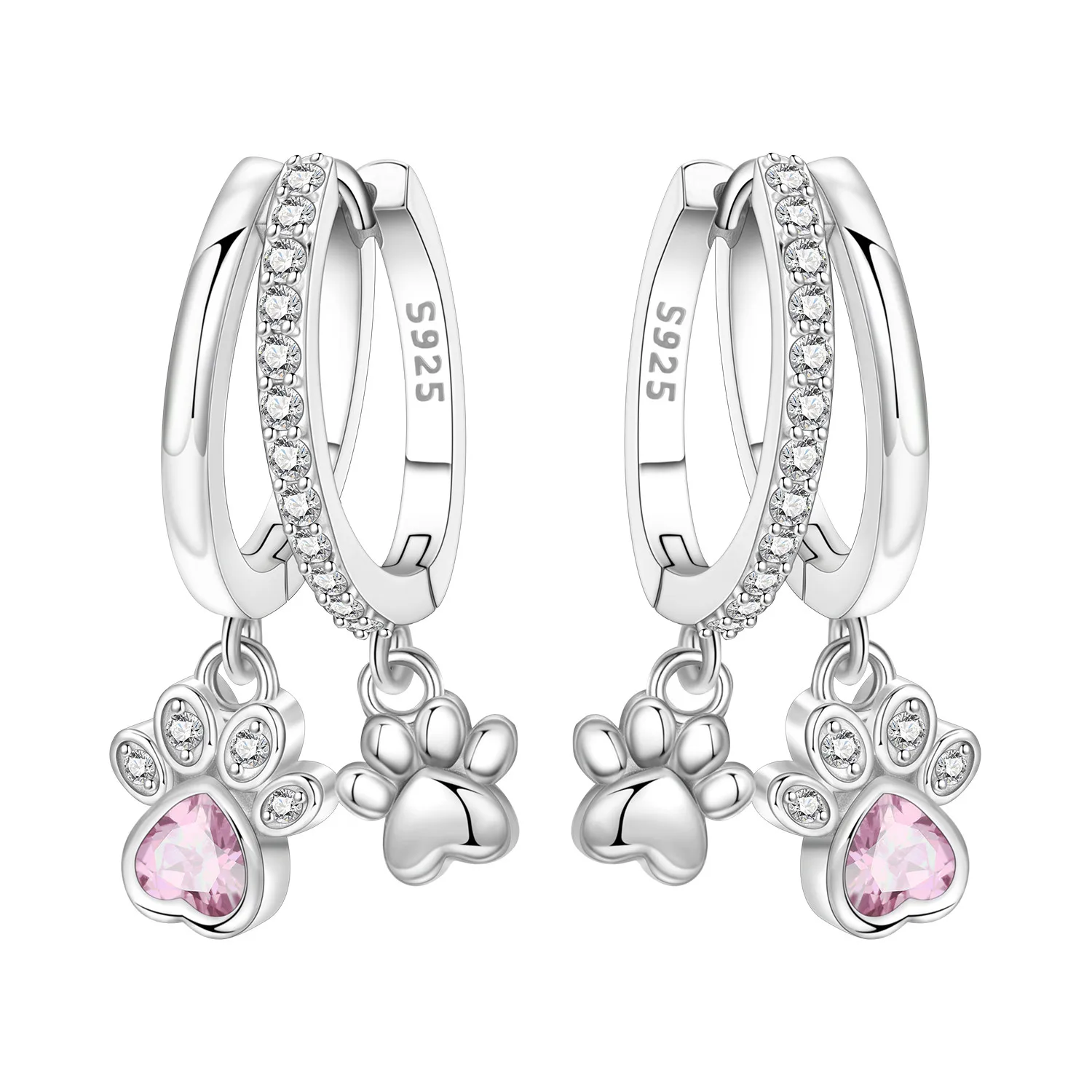 Cycuff 925 Sterling Silber Doppelschicht Haustier Pfotenabdruck Tropfen Ohrringe Damen Ohrringe Charm Mode Vielseitig Party Schmuck Geschenke
