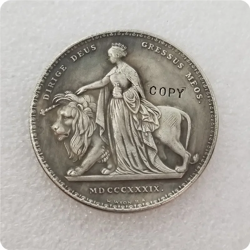 THE LION 1839 QUEEN VICTORIA  5 REPLICA COIN COPY Crypto Challenge Pocket Coins Christmas Gifts