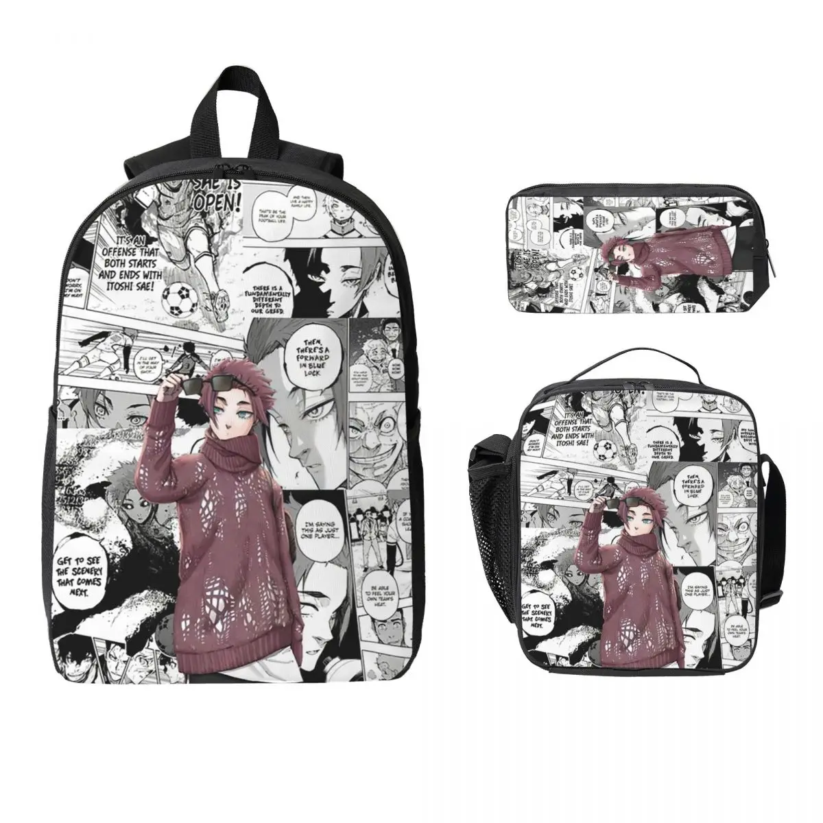 

Itoshi Sae Blue Lock Cartoon Anime Backpack Student Boys Girls BookBag School Bag Shoulder Bags 3ps Insulated Lunch Bag Pen