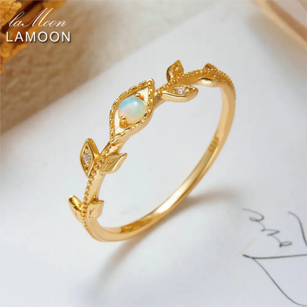 

LAMOON Fashion Natural Opal Gemstone Ring For Women Exquisite Tree 925 Sterling Silver Gold Plated Elegant Fine Jewelry Gift