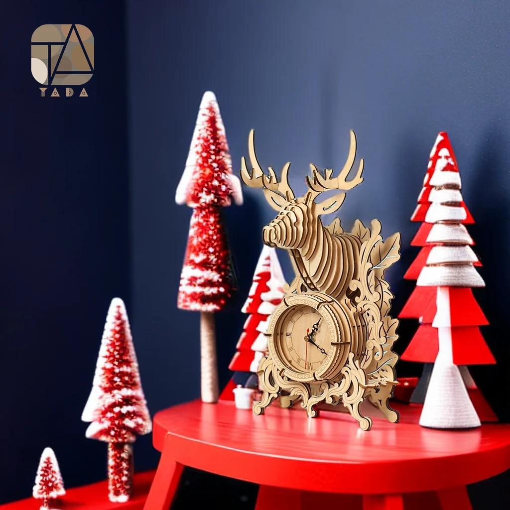 Tada 3D Christmas Desk Clock DIY Wooden Puzzle Decoration Building Block Assembly Model Toys For Children Kids Birthday Gift