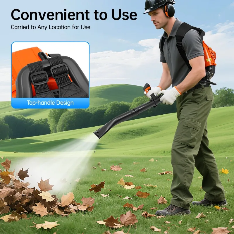 

1.25kW Backpack Leaf Blower, 7000RPM Powered Blower w/ Adjustable Airflow, Removable Ducts, and Harness