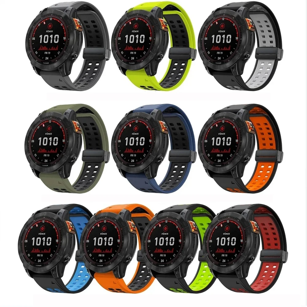 Garmin Fenix watch、シリコンリストバンド、easyfitリストバンド、fenix 7、6、5 gen 2、7x、6x、5x、7s、6s、22mm、26mm用の磁気バックルストラップ