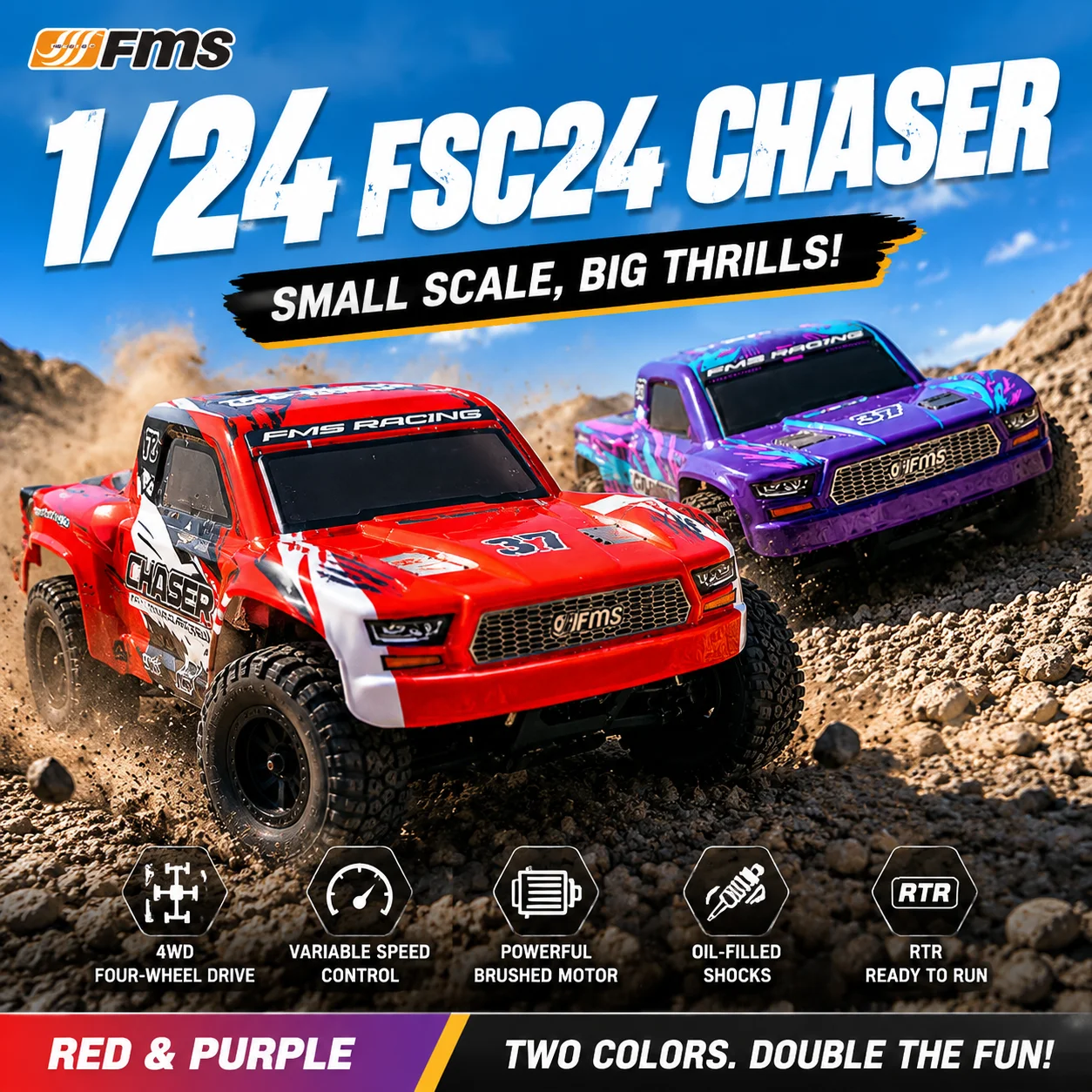 FMS 1 24 Hunter RC Remote Control Model 4WD High Speed Short Course Truck Variable Speed Professional RC Car for Outdoor Playing