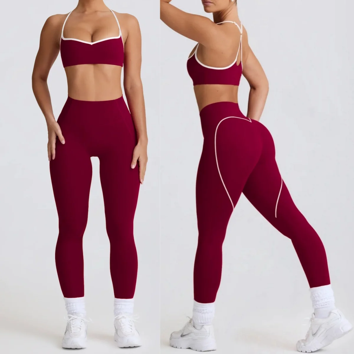 

Женский спортивный костюм для йоги с персиковым сердечком, женский спортивный бюстгальтер, укороченные леггинсы с подъемом бедер, женский комплект из двух предметов для фитнеса, одежда