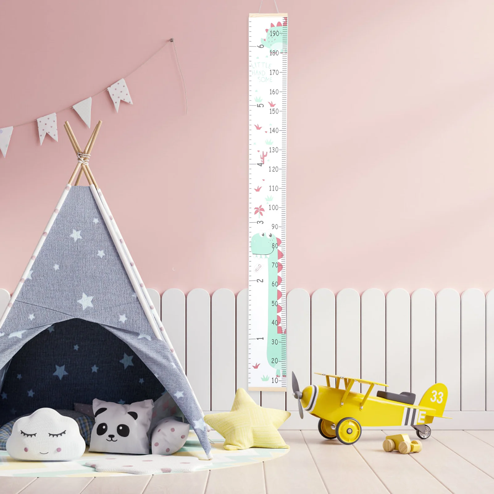 

Growth Chart Height Chart Canvas Wooden Dinosaur Pattern Bright Room Decor Indoor Height Measurement Wall