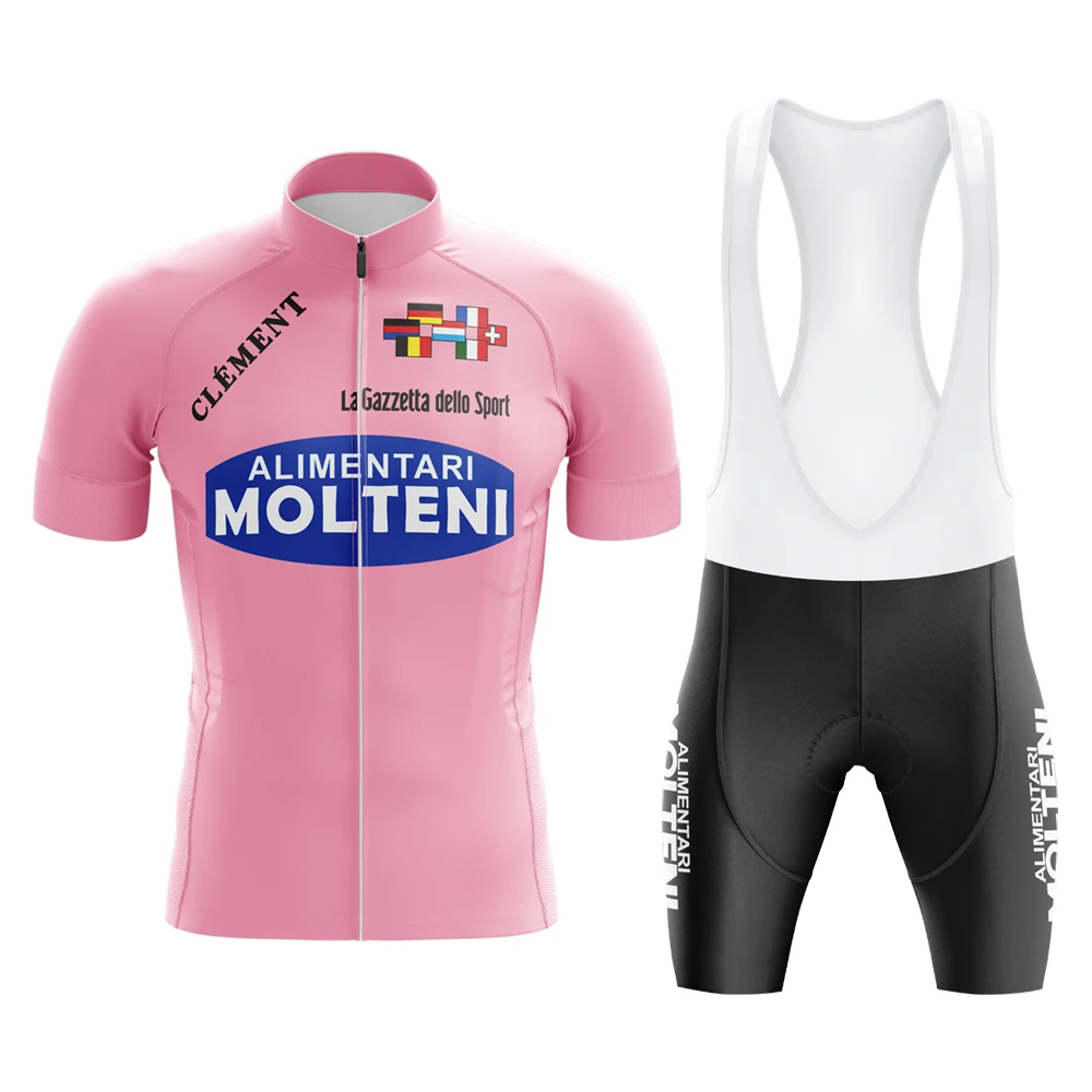 Pink Molteni Men Retro Cycling Jersey Set Short Sleeves Riding Pants Classical Mtb Clothing Bike Triathlon Maillot Ciclismo