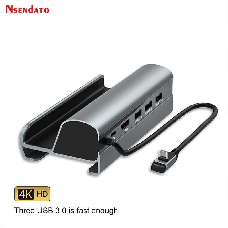 6 in 1 USB 3.0 Type C Hub Holder 4K HDMI-compatible to RJ45 Ethernet PD Charger Docking Station For Display Steam Deck Console