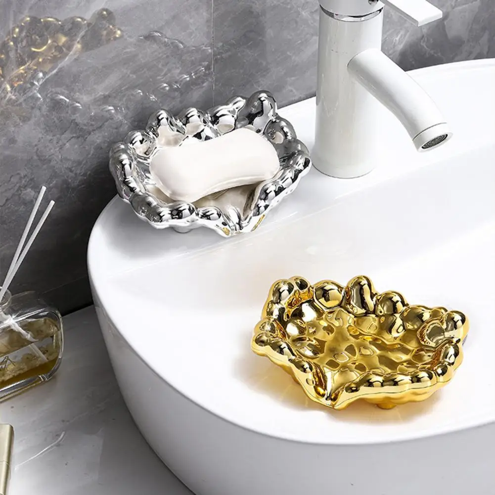 Soap Box Electroplate Convenient Punch Free Storing Cloud Shape Keep Tidy Soap Storage Dish Bathroom Gadget Daily Gold Chrome