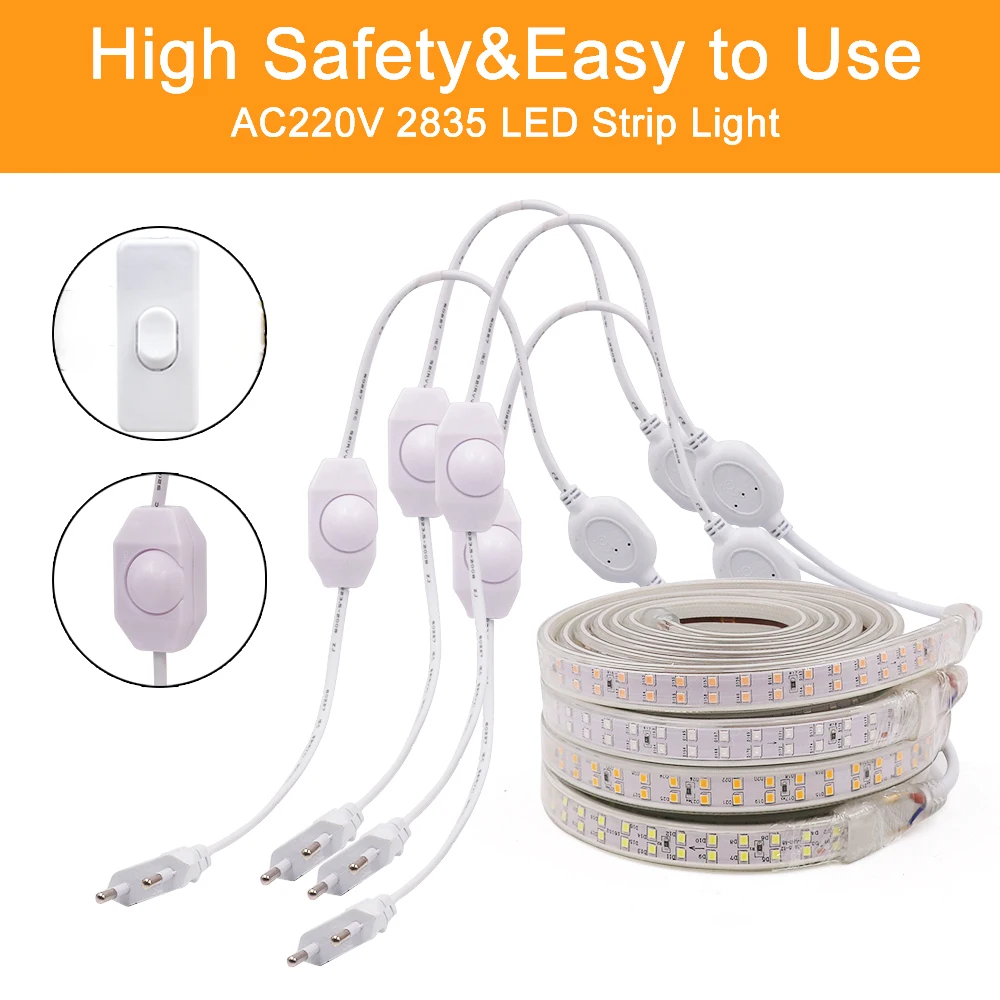 

Dimmable 220V LED Strip Light Dimmer/Switch 180LEDs Red Blue Green Yellow Warm White Waterproof Flexible Lamp EU Plug Home Decor