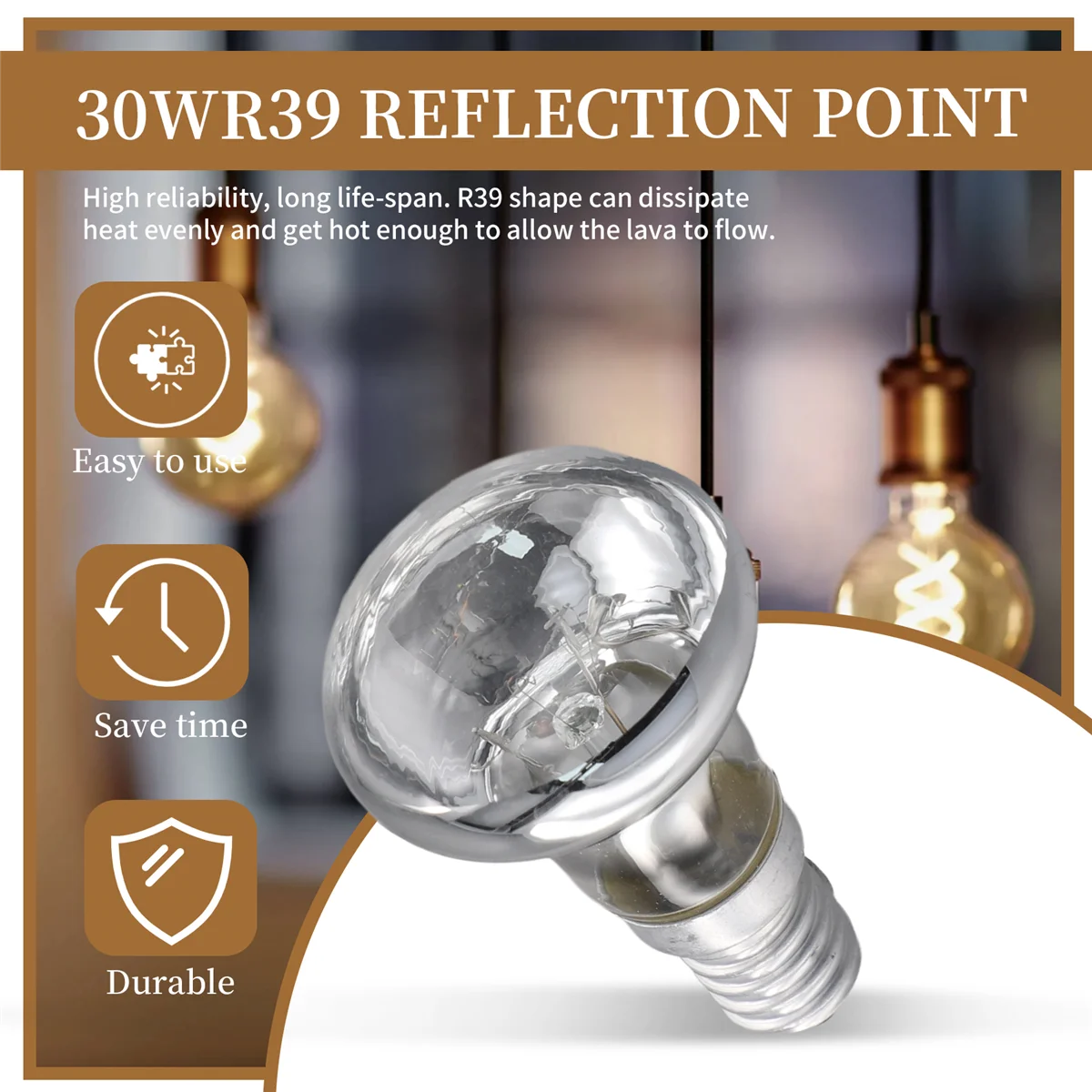 New Replacement Lava Lamp E14 R39 30W Spotlight Screw in Light Bulb Clear Reflector Spot Light Bulbs Lava Incandescent 5Pcs