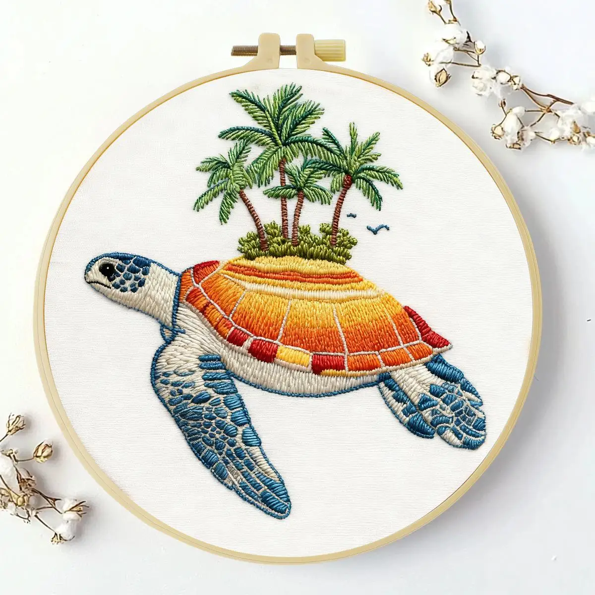 1 Stück 20X20CM/15X15CM 7,87/6,3 Zoll Tier - Schildkröten-Stickerei-Starter-Kit DIY-Kit DIY-Stickerei-Set Handarbeiten Nähkunst – Detail 2