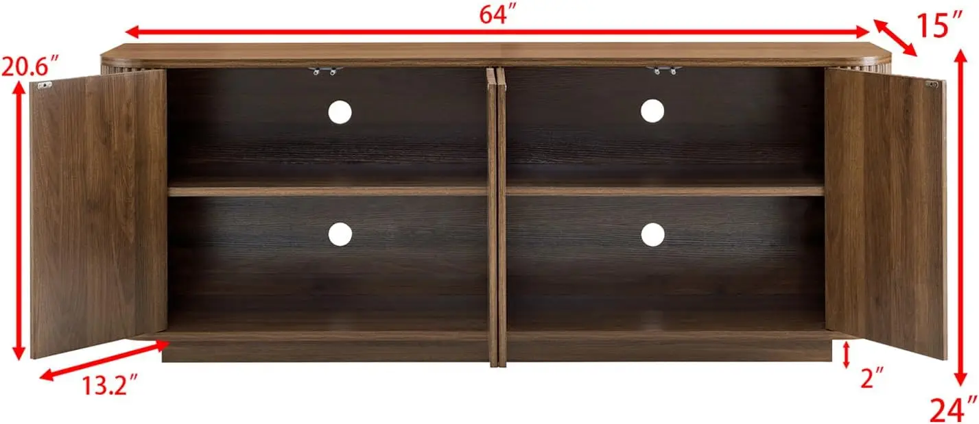 Buffet credenza in noce da 64' con ripiani regolabili, armadio portaoggetti scanalato per cucina soggiorno