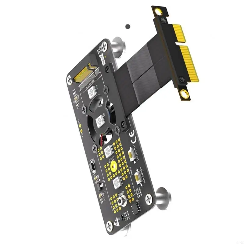 

C90C 10CM M.2 NVME to PCIE 4X Extension Cable PCIExpress3.0 4X to M Key Converters Risers Board with Cooling Fan LED