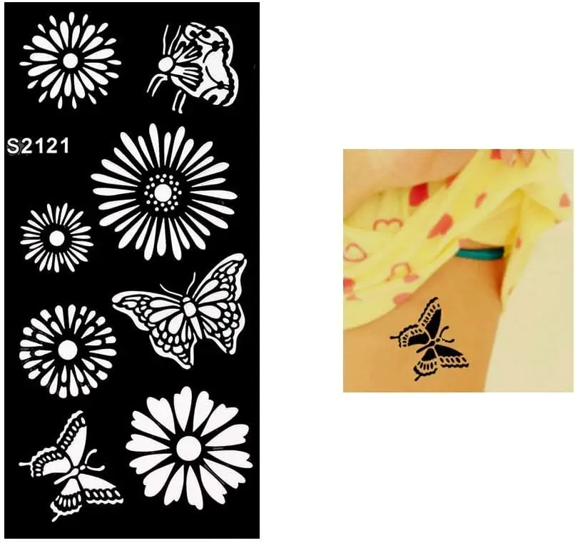 GLARYYEARS Temporary Tattoo Stencil - 7 Pack Flower large size, Henna Tattoo Hollow Templates, Makeup Long Lasting for Body