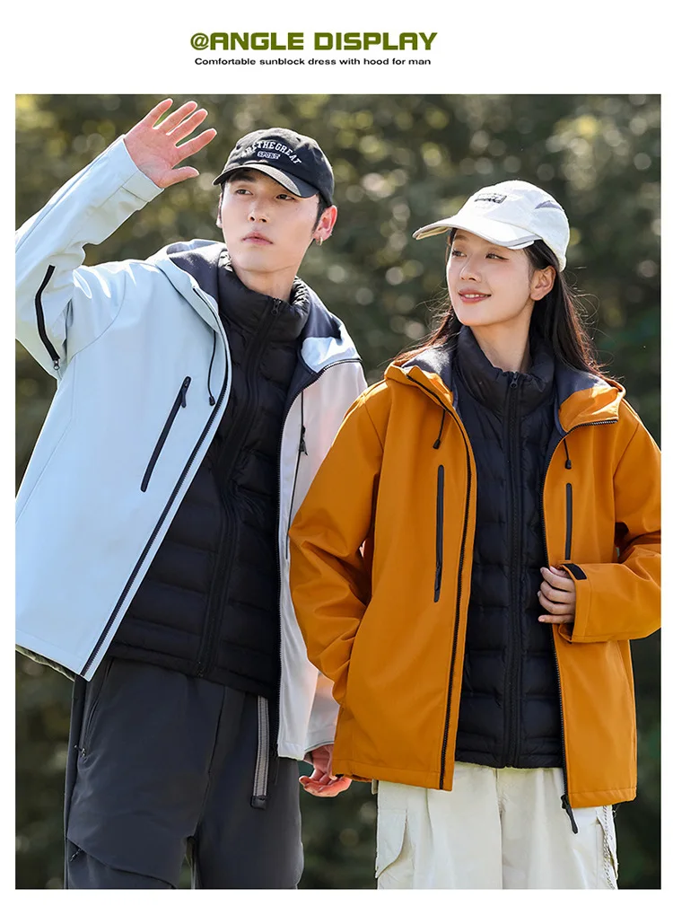 

New double-zipper outdoor sports coat, suitable for camping, hiking, mountain climbing, featuring a windproof British-style coat