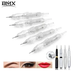 BMX 10pcs Disposable Eyebrow Tattoo Needles With Metal tips 1RL 0.16 Sterilized Microblading Permanent Makeup Cartridge Needles