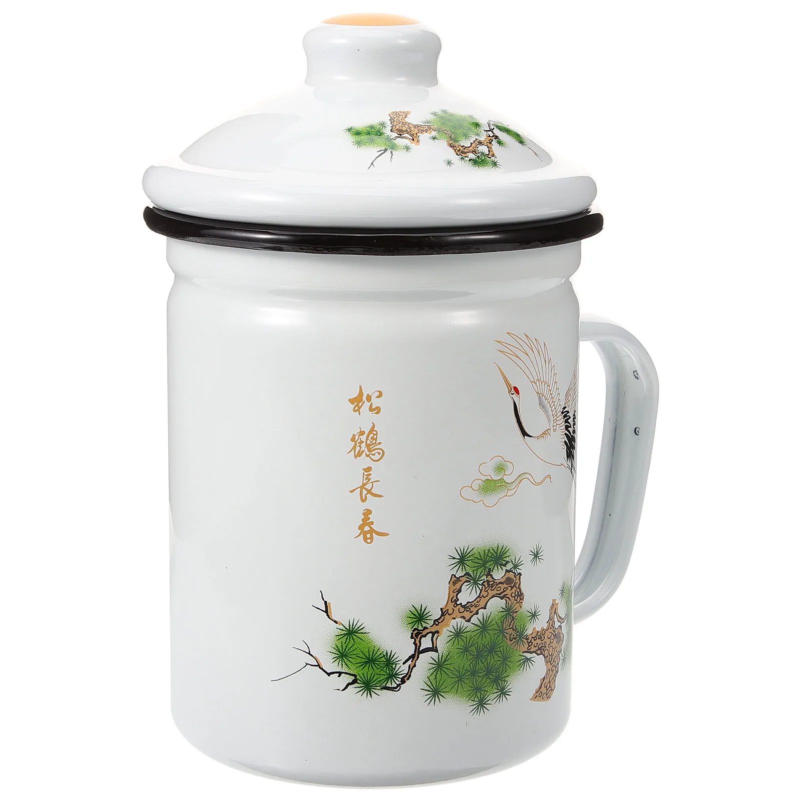 

Retro Enamel Mug 9cm Tea Coffee Cup with Filter Yellow Handle Kitchen Barware Home Office Use Vintage Style Drinking