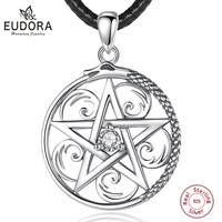 EUDORA 925 Sterling Silver Pentagram Necklace for Women Man Wiccan Guardian Star Tetragrammaton Pendant Personality Jewelry Gift