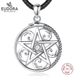 EUDORA 925 Sterling Silver Pentagram Necklace for Women Man Wiccan Guardian Star Tetragrammaton Pendant Personality Jewelry Gift