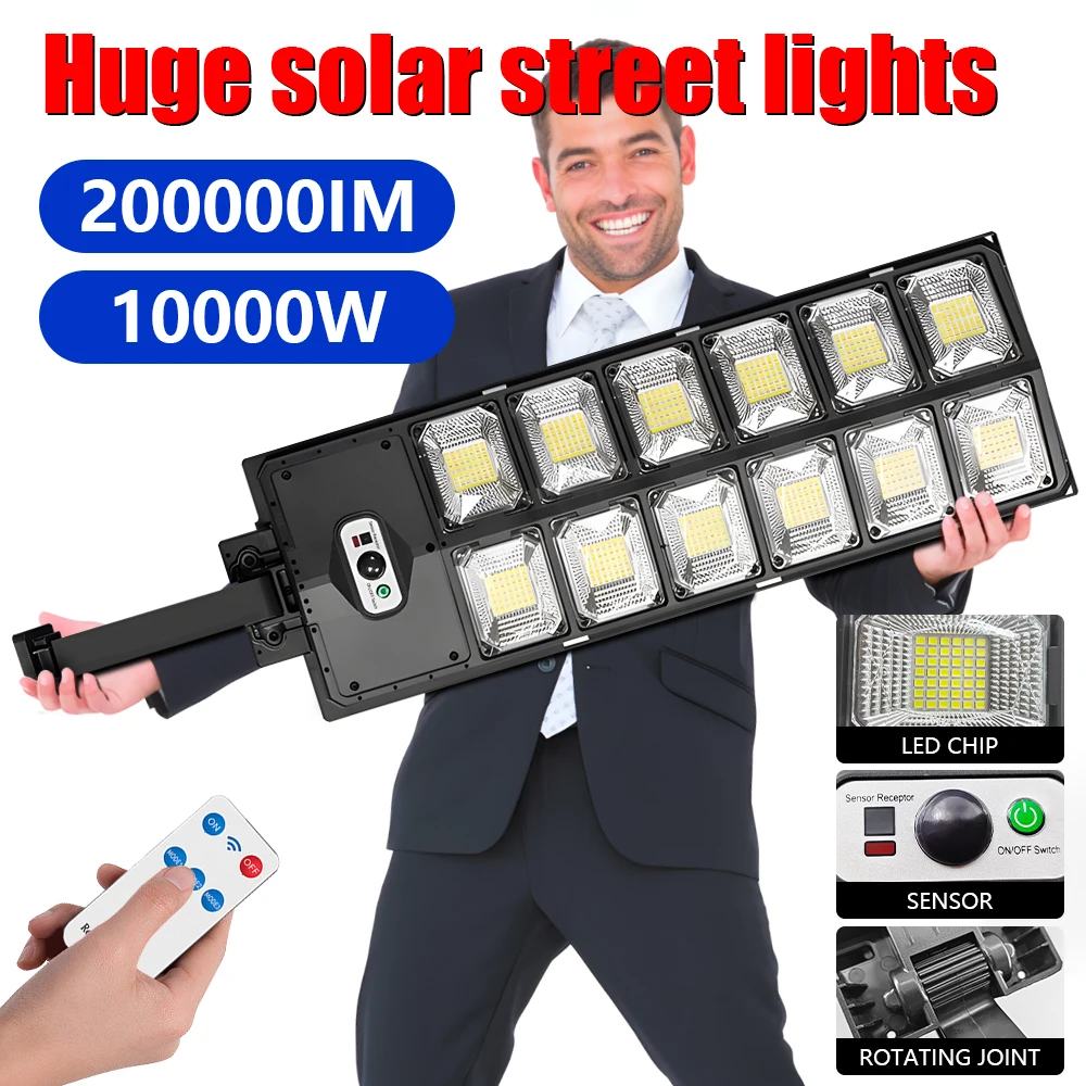 

10000W Super Bright Outdoor Solar Light Motion Sensor Street Light Waterproof 3 Modes 200000LM Outdoor Lighting Garden Courtyard