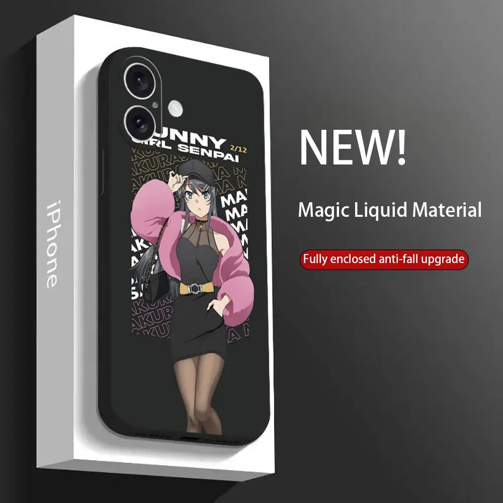 Anime Sakurajima Mai Cute Phone Case For iPhone 17 16 15 14 13 12 11 X XR XS 8 Plus Mini Pro Max Soft black Shockproof Cover