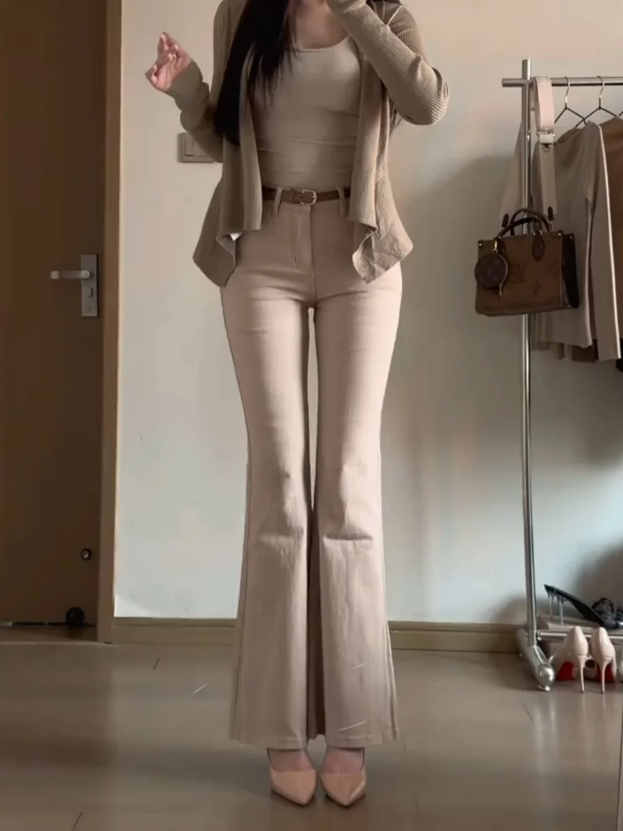 

Джинсы с высокой талией, прямого кроя, слегка расклешенные, женские, из эластичного хлопкового денима, для ранней весны, повседневные, модные