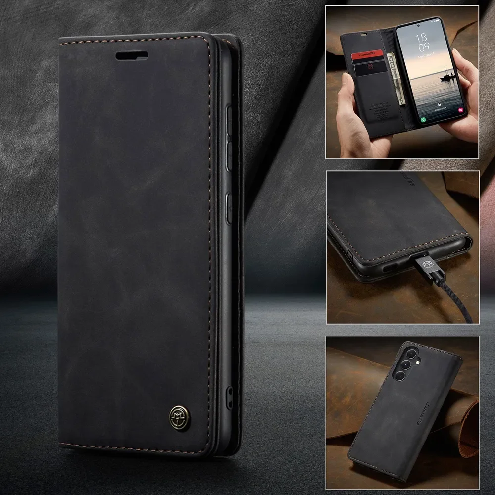 

Case For Samsung Galaxy S24FE Leather Business Card Holder Wallet Card Protection Cover Coque