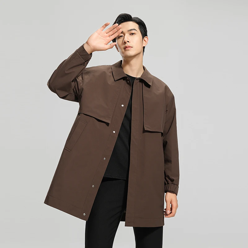 

Men Business Causal Fashion Vintage Loose Mid-length Trench Coat Spring Autumn Korean Streetwear Trenchcoat Outerwear