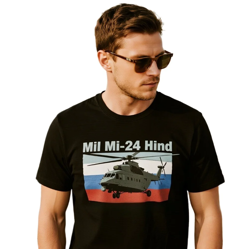 

Mil Mi-24 Hind Russian Air Force Attack Helicopter T-Shirt 100% Cotton O-Neck Short Sleeve Summer Casual Mens T-shirt Streetwear