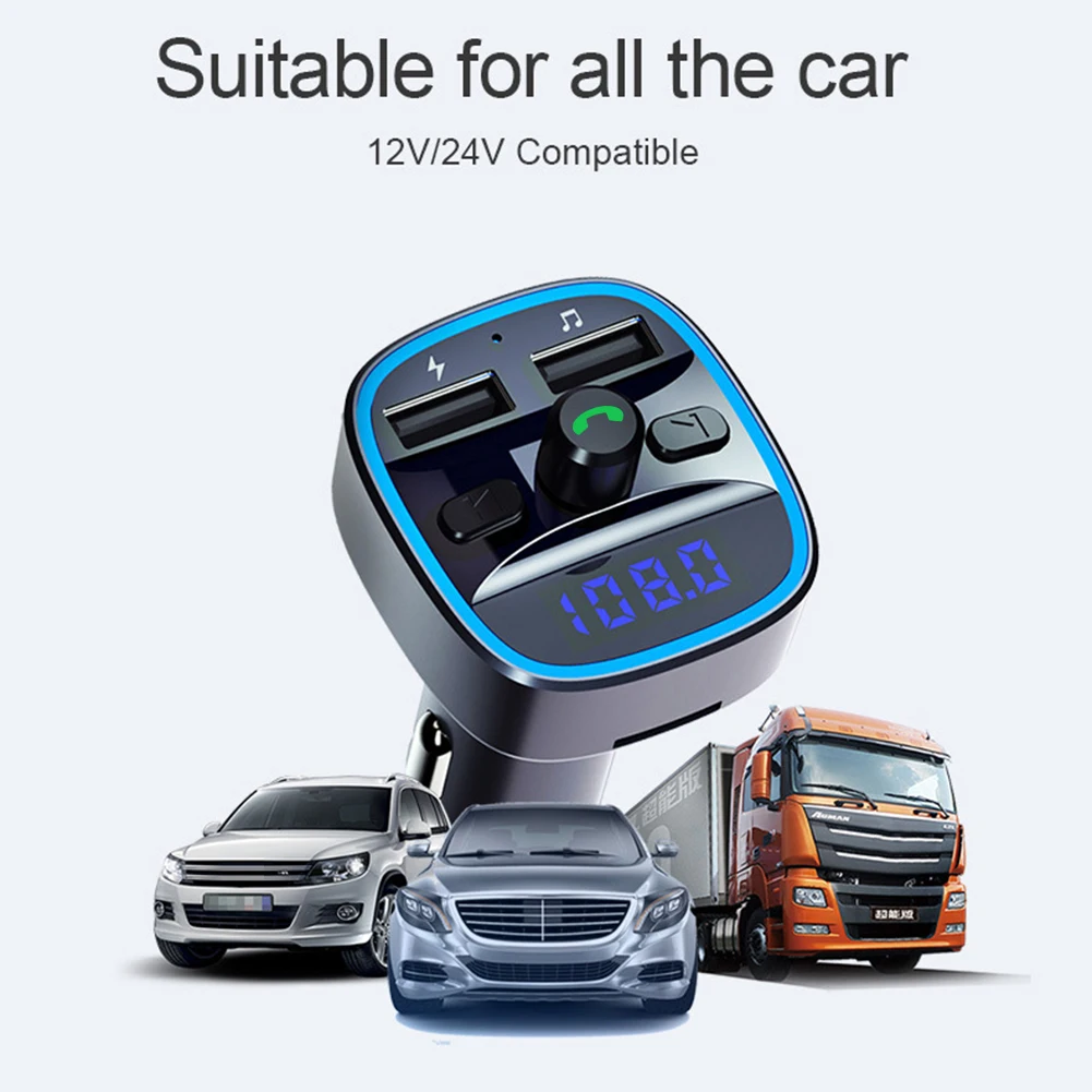 Classic Texture Portable Practical Car Bluetooth-compatible 5.0 FM Modulator Transmitter Multi-functional Charger MP3