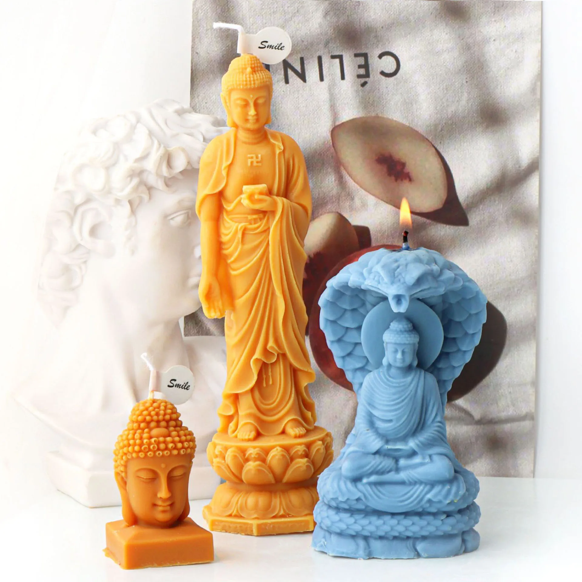 3D Snake base Buddha Statue Candle Silicone Mold Abstract Buddha In meditation Sculpture Plaster Candle Making Mould Decor Gifts