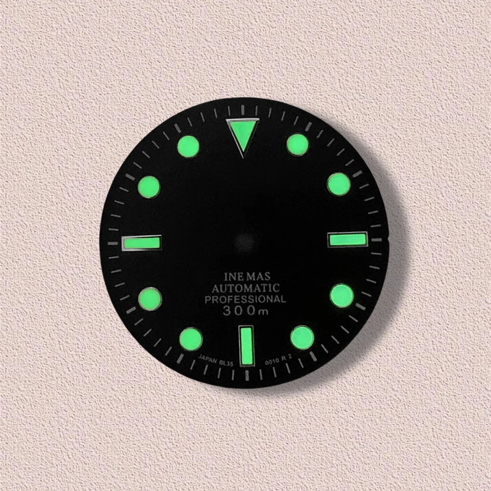 28.5mm S Logo SUB Sunburst Dial Fit NH35/NH36 Japanese Movement Green Luminous High-Quality Watch Modification Accessories