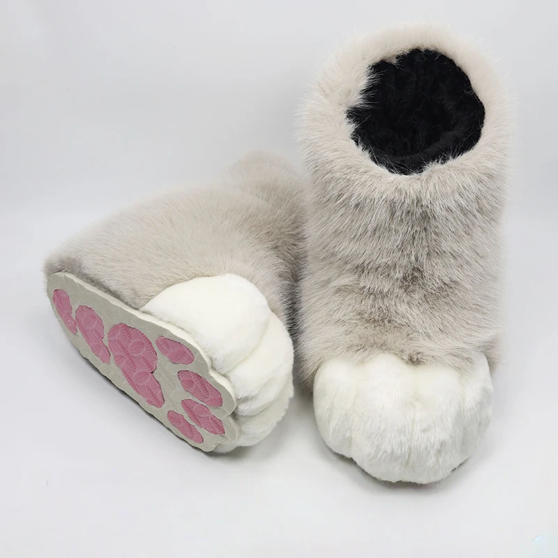 Harige Kat Poot Schoenen Pluizige Laarzen Meisjes Schoenen Beest Poot Schattig Pluche Kig Fursuit Dierenvoet Sokken Anime Party Cosplay Kostuum